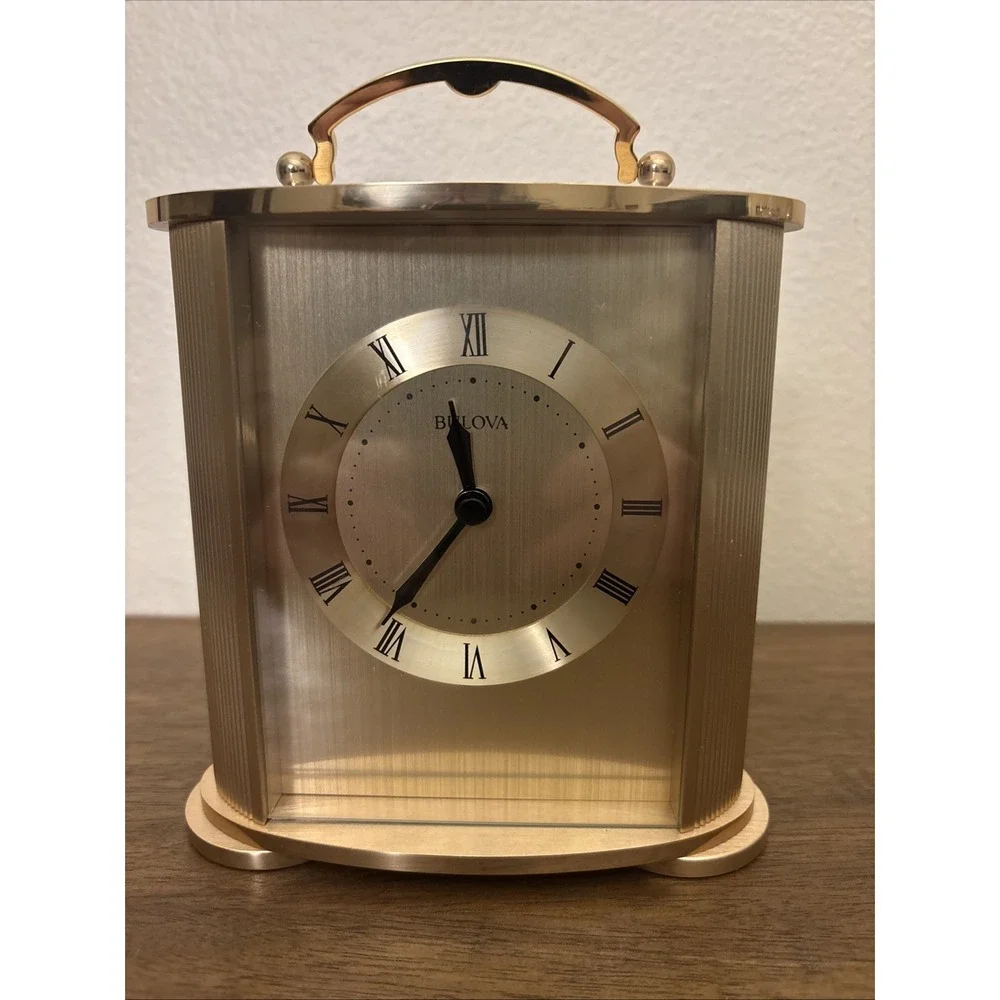 Bulova B1719 Arthur Polished and Brushed Gold Brass Mantel Clock - Tested Works
